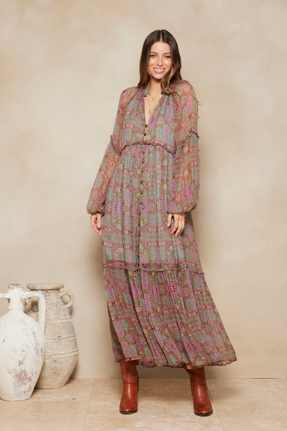 Boho maxi on sale dress with sleeves