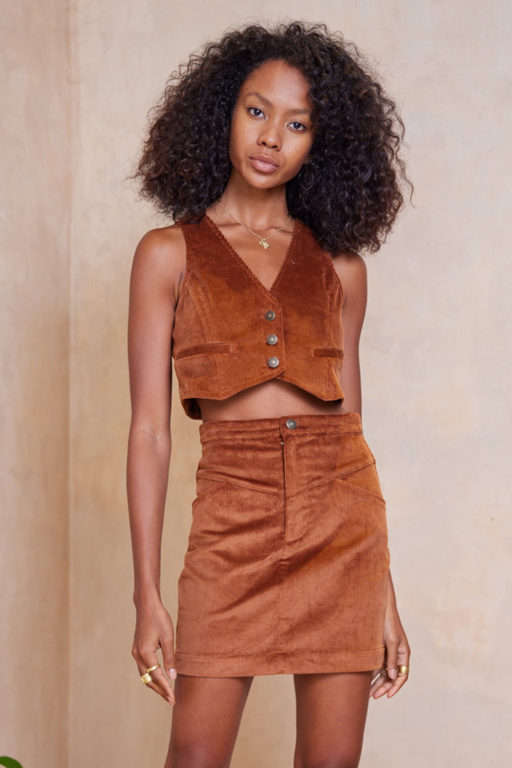 Brown corduroy skirt vest best sale