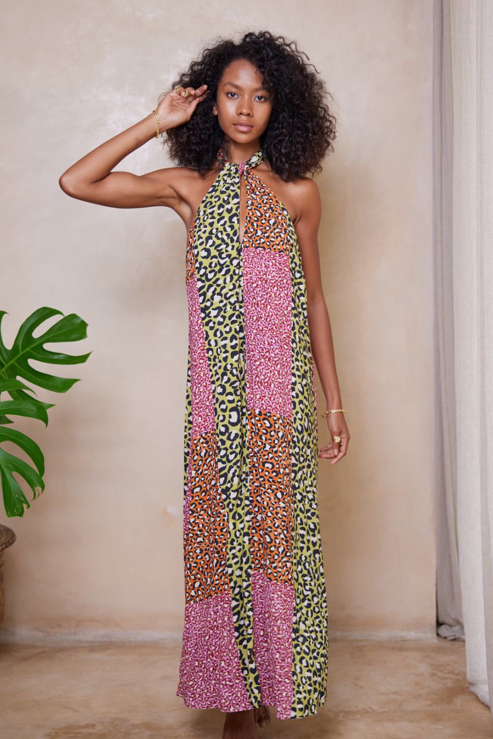 Pink animal sales print maxi dress