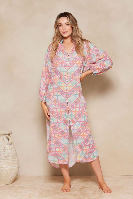 Pomona Lorena Maxi Shirt Dress - Vibrant Geo